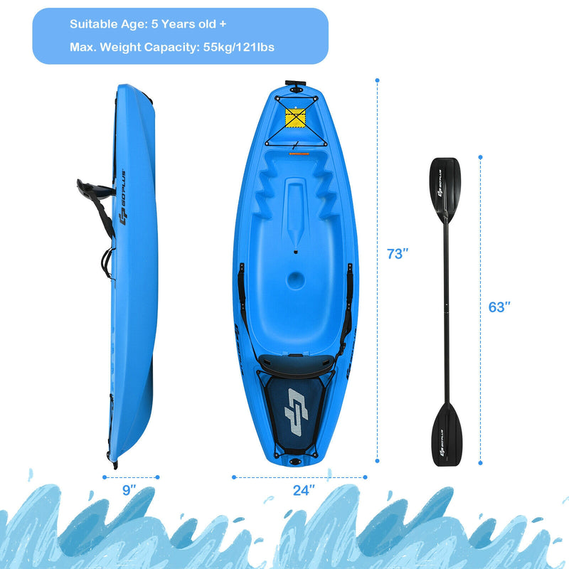 6 Feet Youth Kids Kayak with Bonus Paddle and Folding Backrest for Kid Over 5-Blue