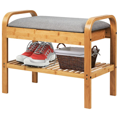 Shoe Rack Bench Bamboo with Storage Shelf -Natural