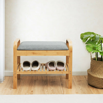 Shoe Rack Bench Bamboo with Storage Shelf -Natural