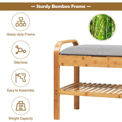 Shoe Rack Bench Bamboo with Storage Shelf -Natural