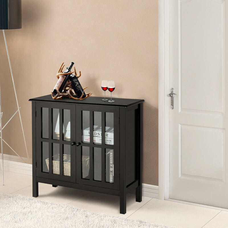 Glass Door Sideboard Console Storage Buffet Cabinet-Black