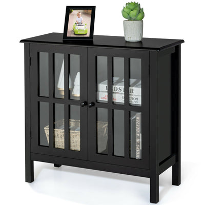 Glass Door Sideboard Console Storage Buffet Cabinet-Black