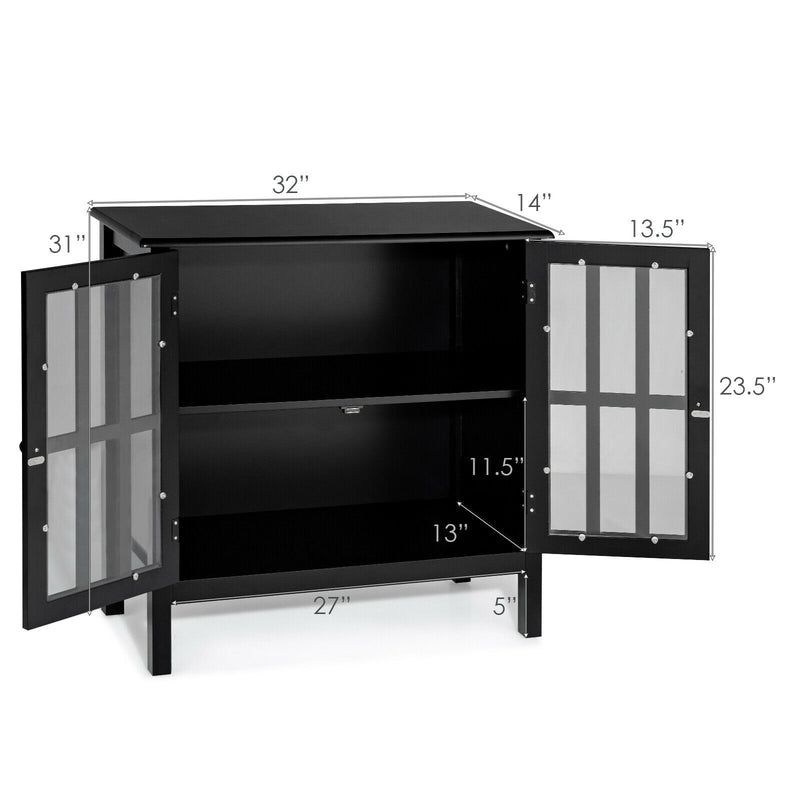 Glass Door Sideboard Console Storage Buffet Cabinet-Black