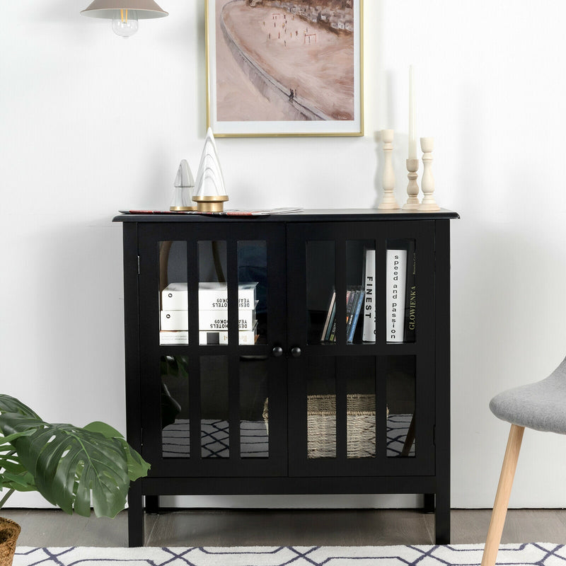 Glass Door Sideboard Console Storage Buffet Cabinet-Black