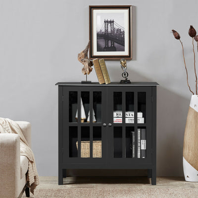 Glass Door Sideboard Console Storage Buffet Cabinet-Black