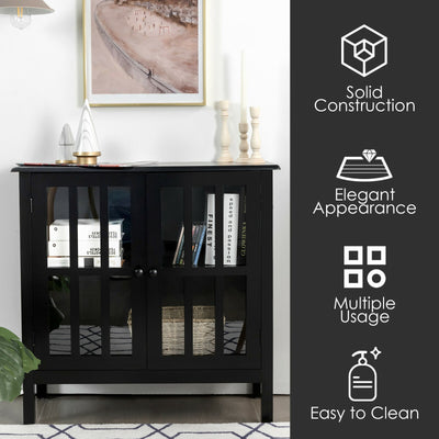 Glass Door Sideboard Console Storage Buffet Cabinet-Black