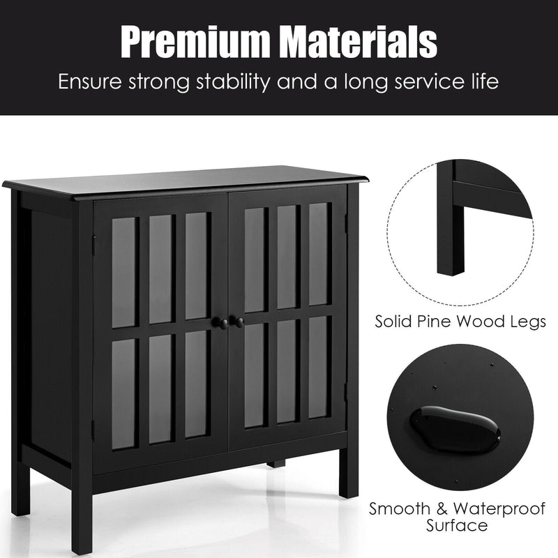 Glass Door Sideboard Console Storage Buffet Cabinet-Black