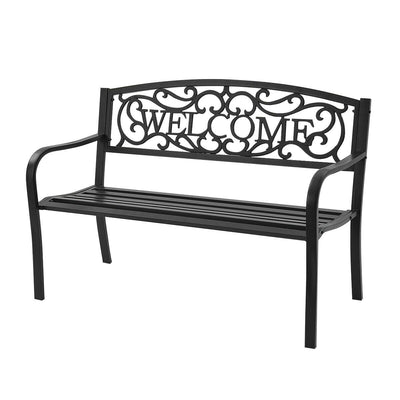 Outdoor Furniture Steel Frame Porch Garden Bench-Black