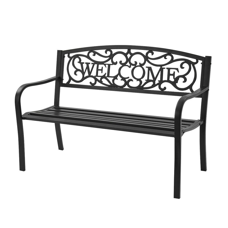 Outdoor Furniture Steel Frame Porch Garden Bench-Black