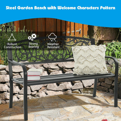 Outdoor Furniture Steel Frame Porch Garden Bench-Black