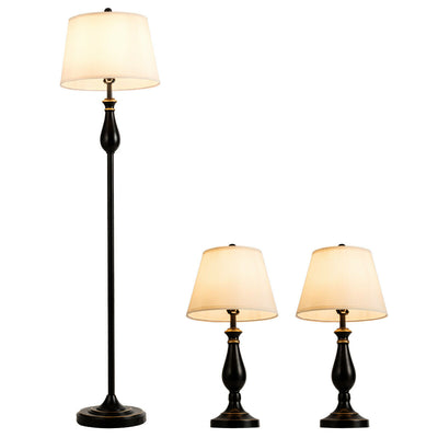 3 Pieces Brushed Nickel Lamp Set-Black