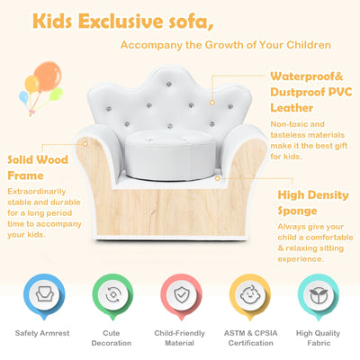 Children Upholstered Princess Sofa with Ottoman and Diamond Decoration for Boys and Girls-White