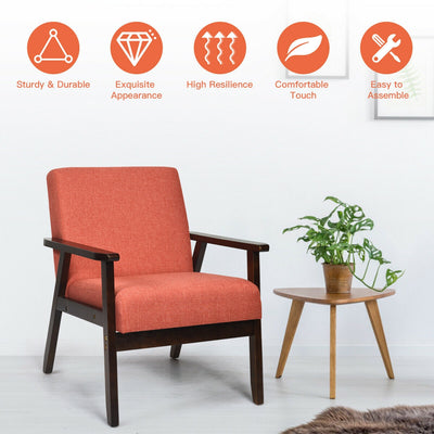 Solid Rubber Wood Fabric Accent Armchair-Orange