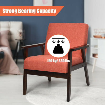 Solid Rubber Wood Fabric Accent Armchair-Orange