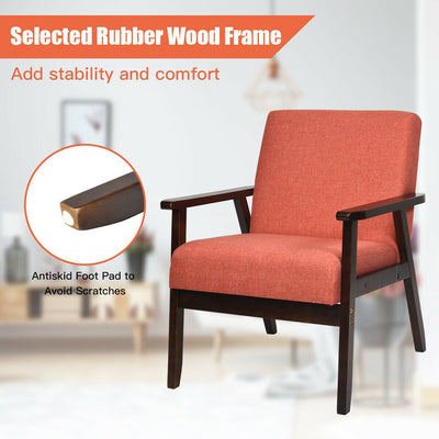 Solid Rubber Wood Fabric Accent Armchair-Orange