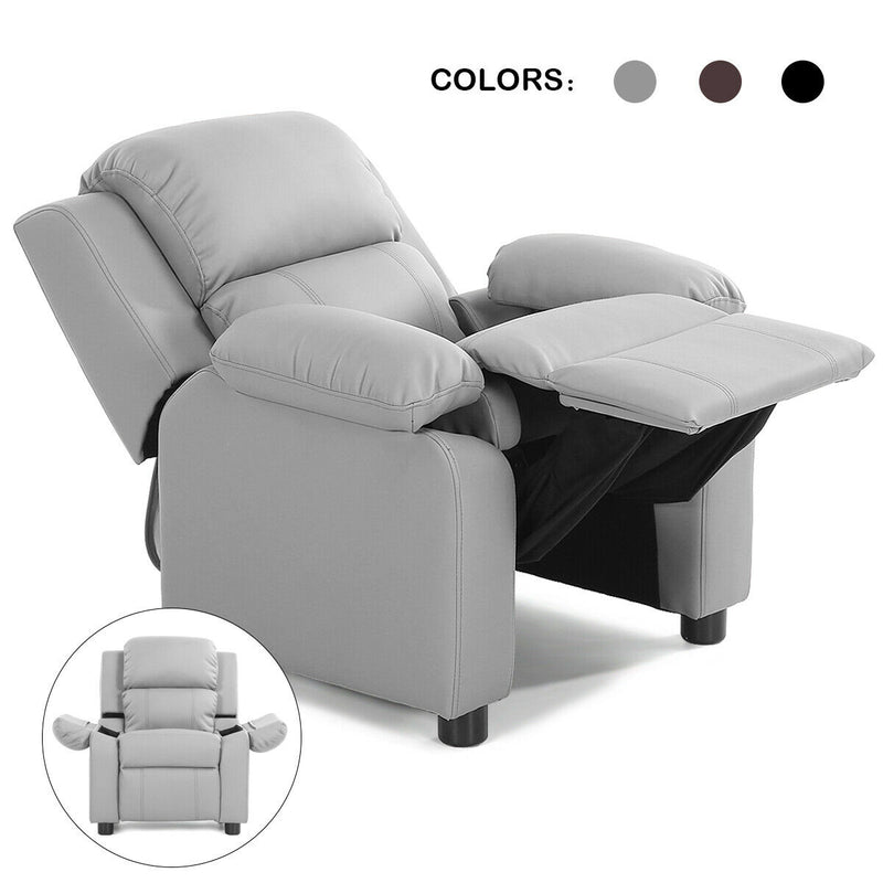 Kids Deluxe Headrest  Recliner Sofa Chair with Storage Arms-Gray