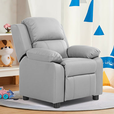 Kids Deluxe Headrest  Recliner Sofa Chair with Storage Arms-Gray