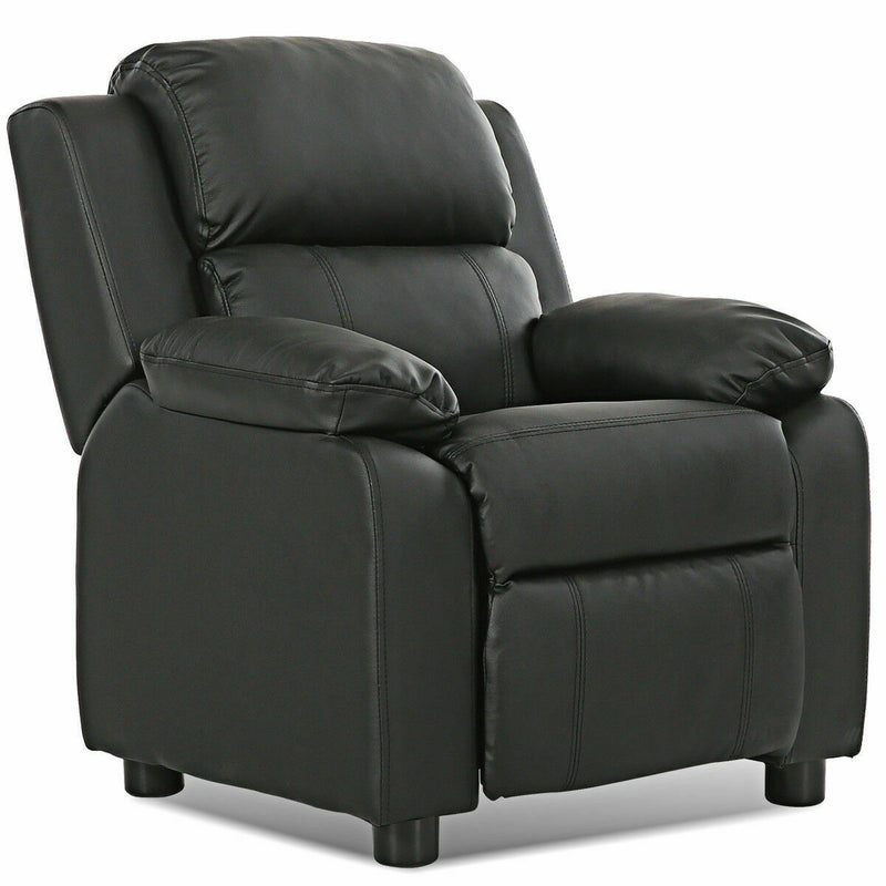 Kids Deluxe Headrest  Recliner Sofa Chair with Storage Arms-Black