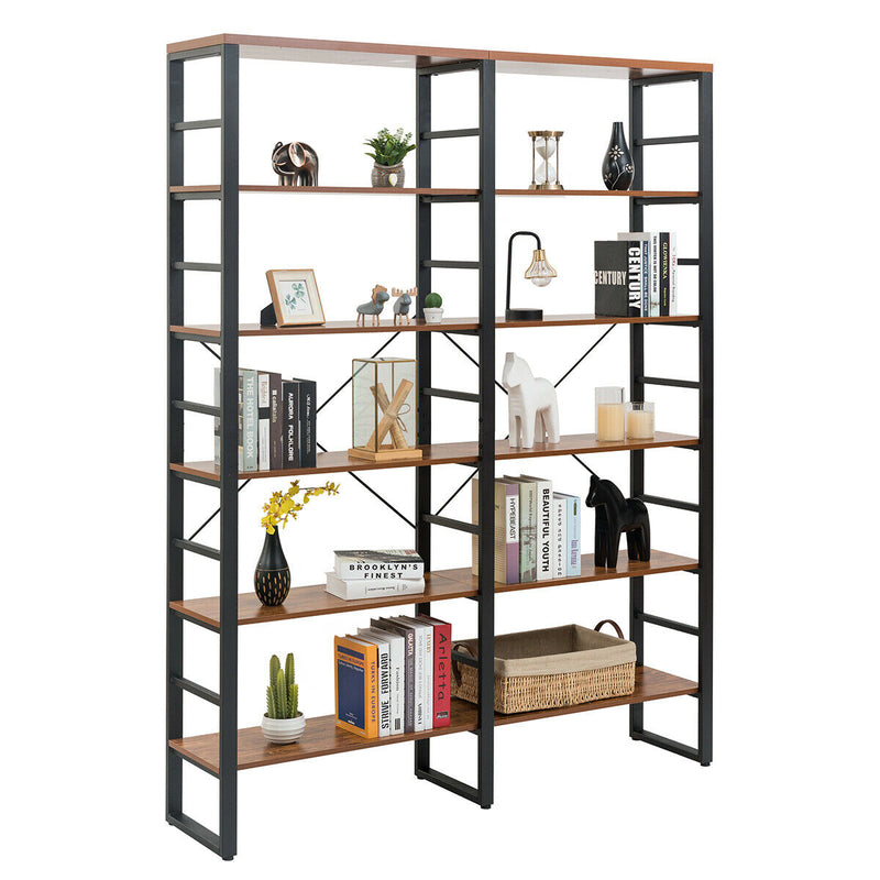 80.7 Inch Double Wide 6-Shelf Bookcase Industrial Metal Storage Shelf