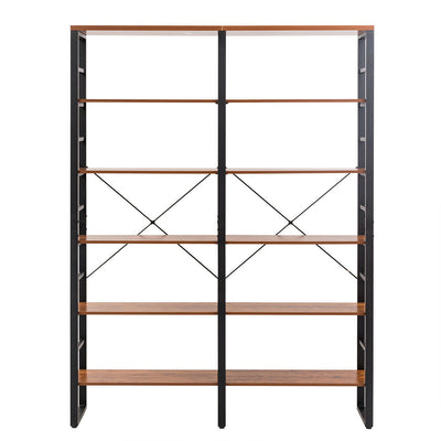 80.7 Inch Double Wide 6-Shelf Bookcase Industrial Metal Storage Shelf