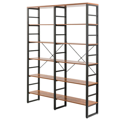 80.7 Inch Double Wide 6-Shelf Bookcase Industrial Metal Storage Shelf