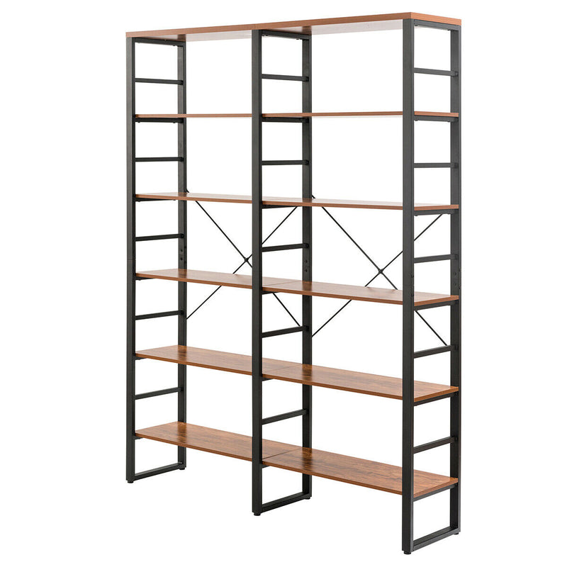 80.7 Inch Double Wide 6-Shelf Bookcase Industrial Metal Storage Shelf