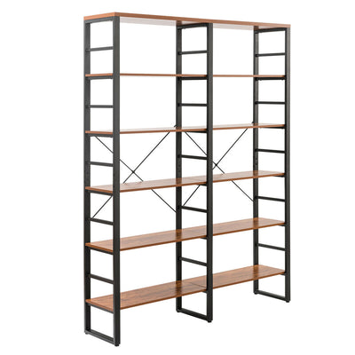 80.7 Inch Double Wide 6-Shelf Bookcase Industrial Metal Storage Shelf