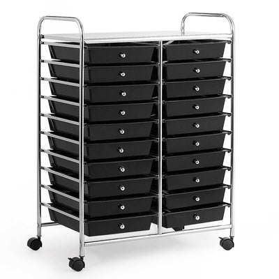 20 Drawers Storage Rolling Cart Studio Organizer-Black