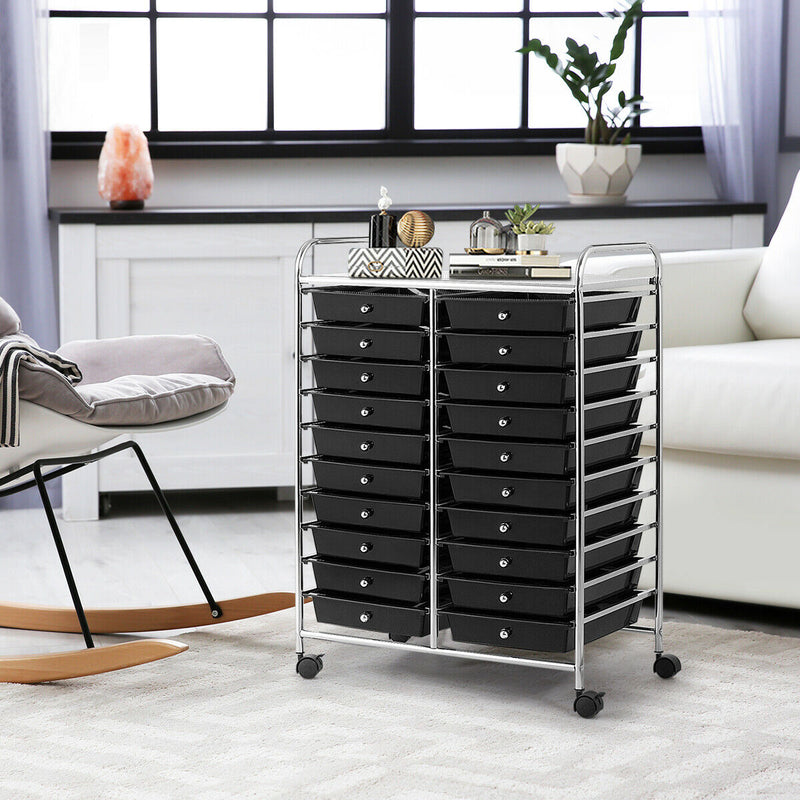 20 Drawers Storage Rolling Cart Studio Organizer-Black