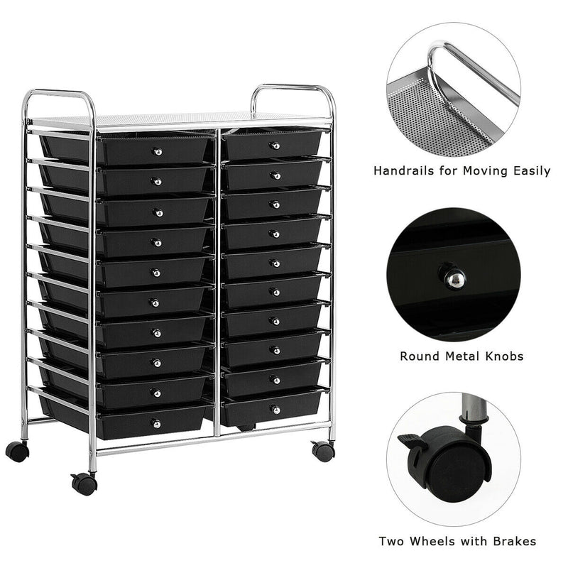 20 Drawers Storage Rolling Cart Studio Organizer-Black