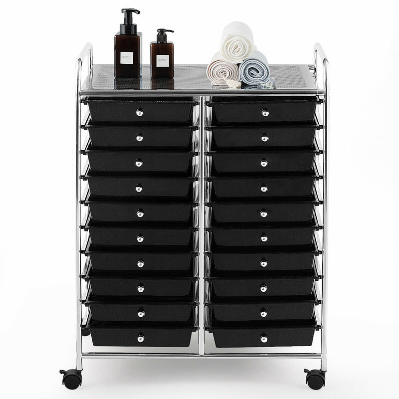 20 Drawers Storage Rolling Cart Studio Organizer-Black