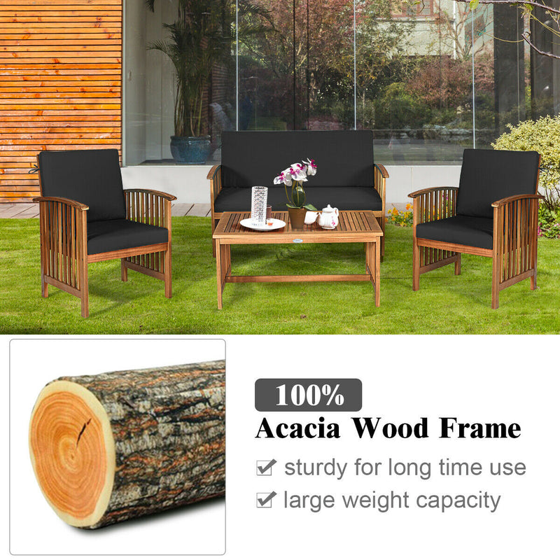 4PCS Patio Solid Wood Furniture Set-Black