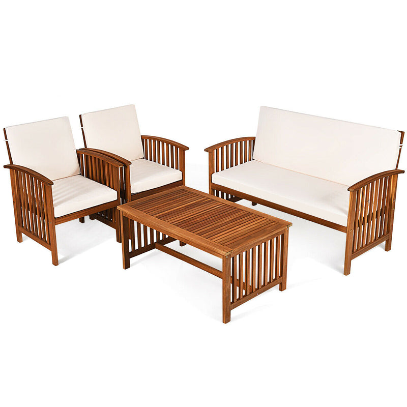 4PCS Patio Solid Wood Furniture Set-Beige