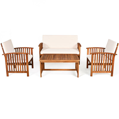 4PCS Patio Solid Wood Furniture Set-Beige