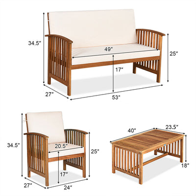 4PCS Patio Solid Wood Furniture Set-Beige