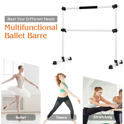 4 Feet Portable Freestanding Stable Construction Pilates Ballet Barre with Double Dance Bar-Silver