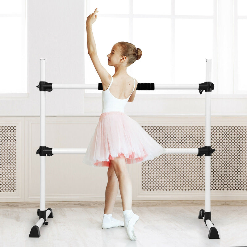 4 Feet Portable Freestanding Stable Construction Pilates Ballet Barre with Double Dance Bar-Silver