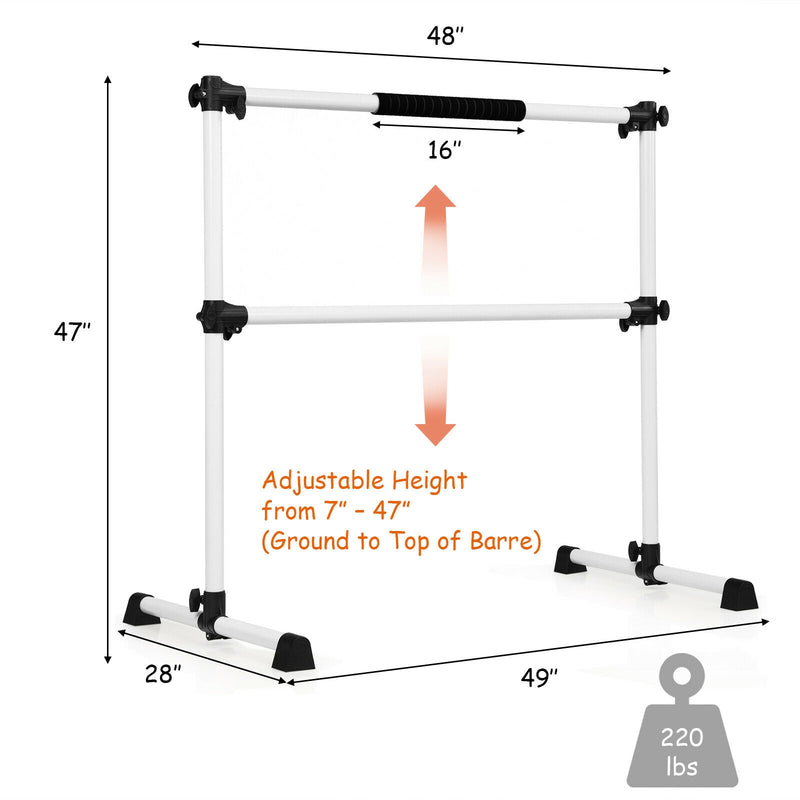 4 Feet Portable Freestanding Stable Construction Pilates Ballet Barre with Double Dance Bar-Silver