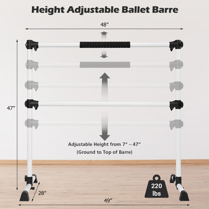 4 Feet Portable Freestanding Stable Construction Pilates Ballet Barre with Double Dance Bar-Silver