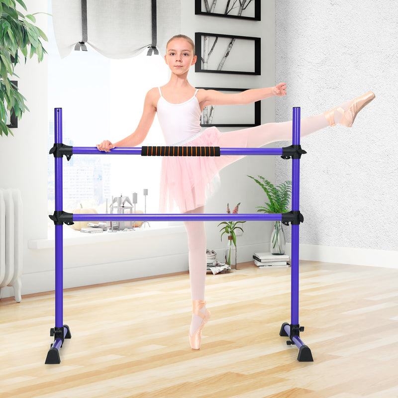 4 Feet Portable Freestanding Stable Construction Pilates Ballet Barre with Double Dance Bar-Purple