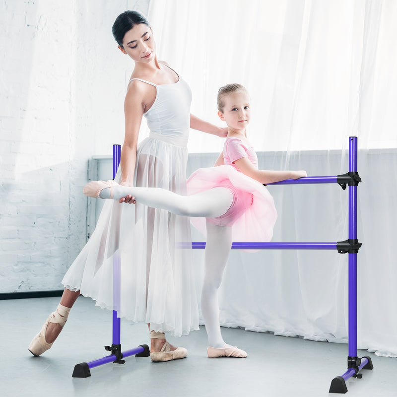 4 Feet Portable Freestanding Stable Construction Pilates Ballet Barre with Double Dance Bar-Purple