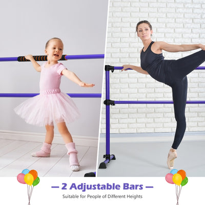 4 Feet Portable Freestanding Stable Construction Pilates Ballet Barre with Double Dance Bar-Purple