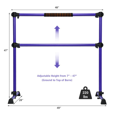 4 Feet Portable Freestanding Stable Construction Pilates Ballet Barre with Double Dance Bar-Purple