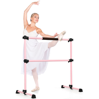 4 Feet Portable Freestanding Stable Construction Pilates Ballet Barre with Double Dance Bar-Pink