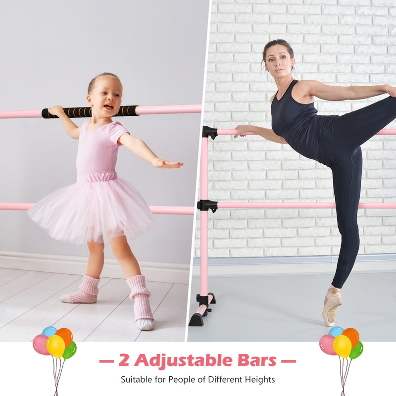 4 Feet Portable Freestanding Stable Construction Pilates Ballet Barre with Double Dance Bar-Pink