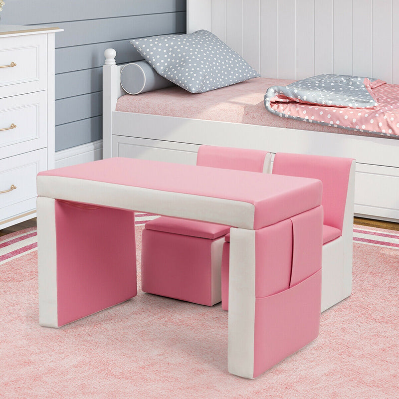 Multi-functional Kids Sofa Table Chair Set-Pink