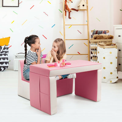 Multi-functional Kids Sofa Table Chair Set-Pink