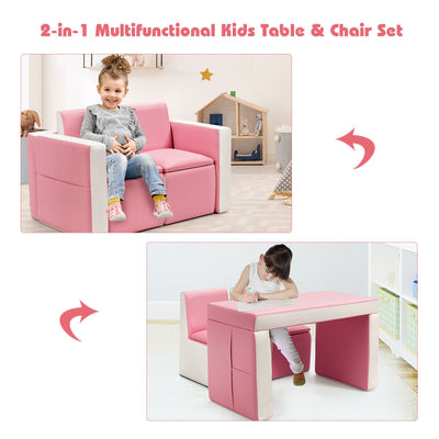 Multi-functional Kids Sofa Table Chair Set-Pink