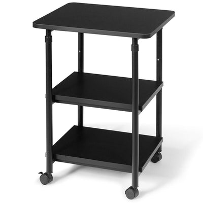 3-tier Adjustable Printer Stand with 360° Swivel Casters-Black