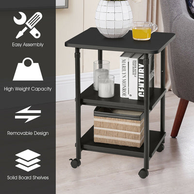 3-tier Adjustable Printer Stand with 360° Swivel Casters-Black